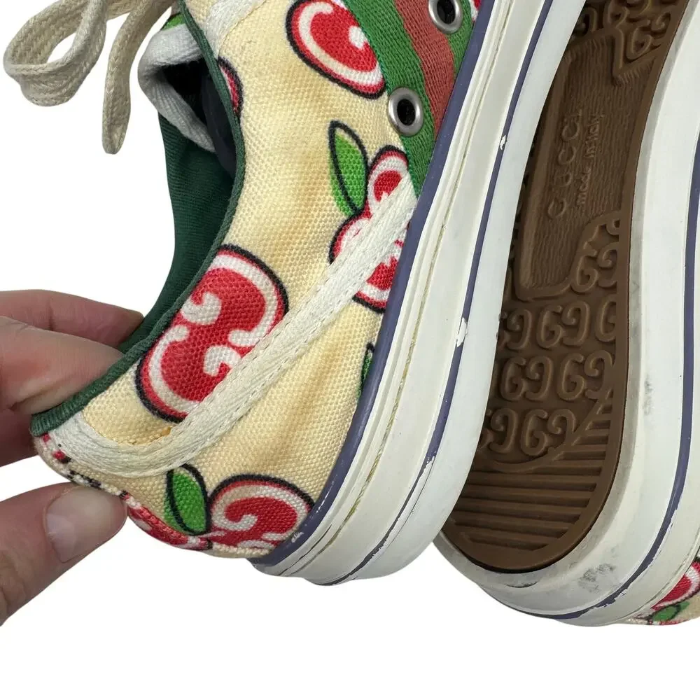 Gucci Tennis 1977 Ivory Canvas GG Apple Print Web Stripe Sneakers 40 - Picture 7 of 9